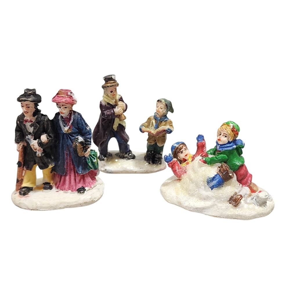 Miniature Winter Snow Playing Country Christmas Village Figurines 2"x2" Set x3